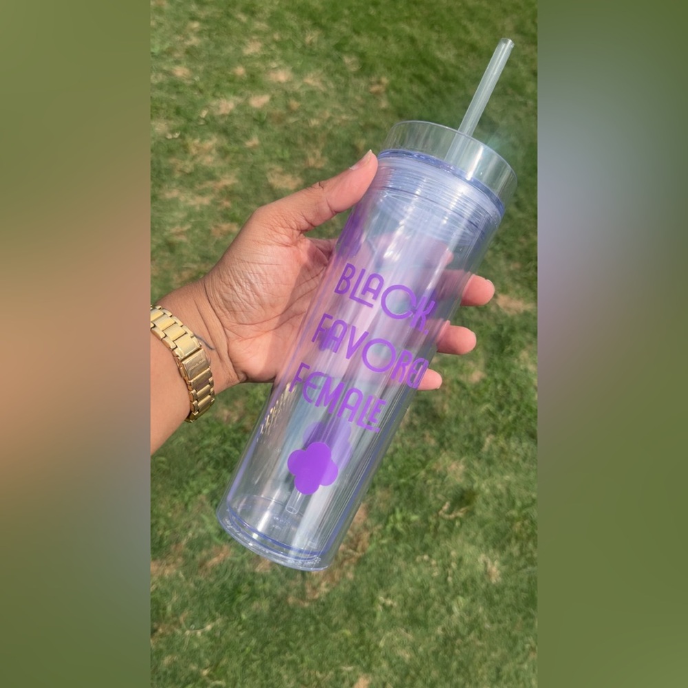 Purple Text Clear Tumbler